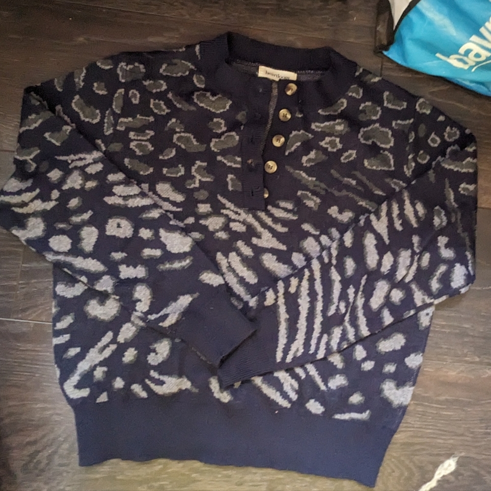 Heartloom Navy Leopard Print Henley Sweater